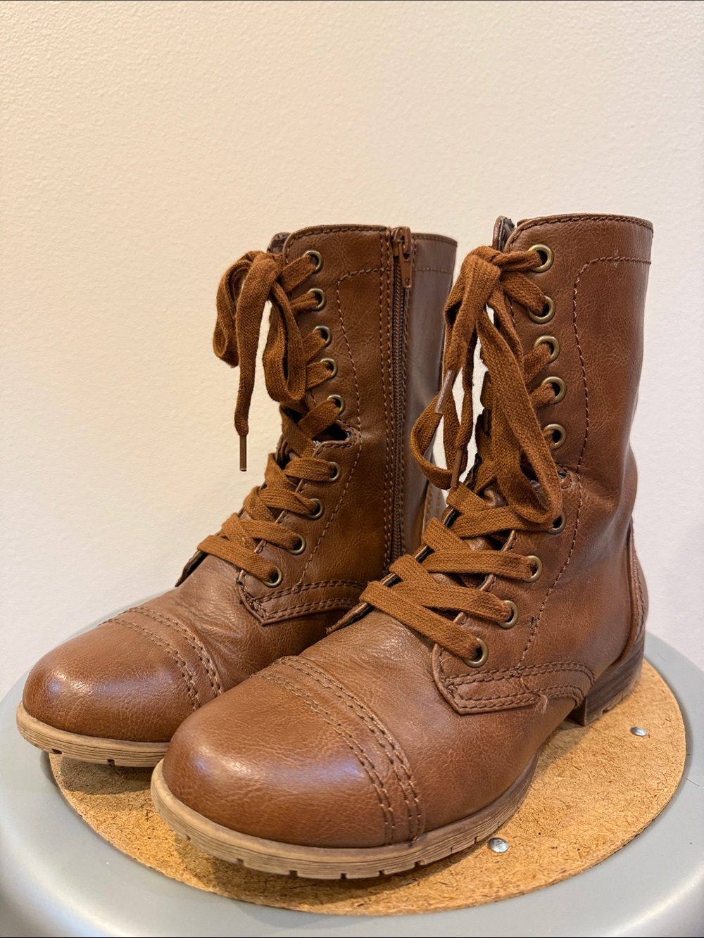 Time and Tru Tan Lace-Up Combat Boots